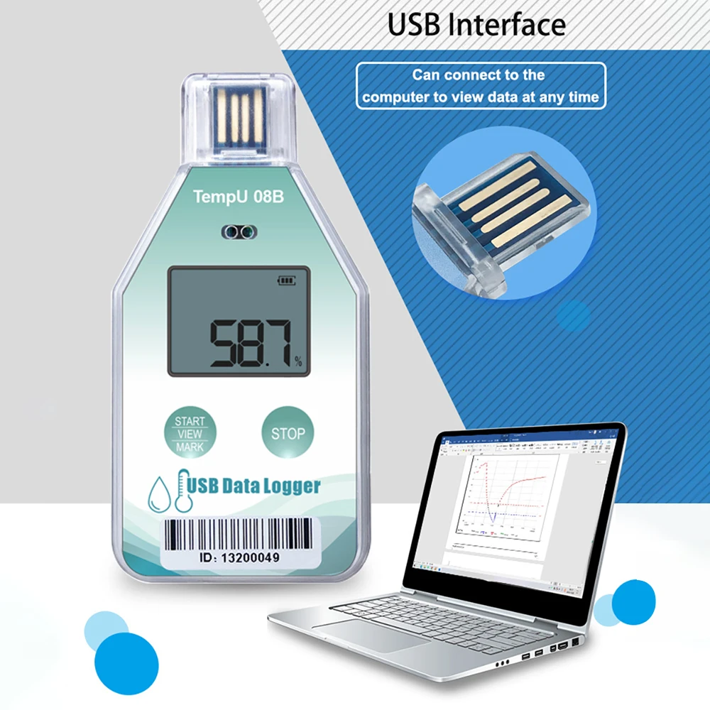 High Precision USB Temperature Humidity Data Logger Single Use Thermometer Recorder Report PDF for Lab Refrigerated Cold Chain