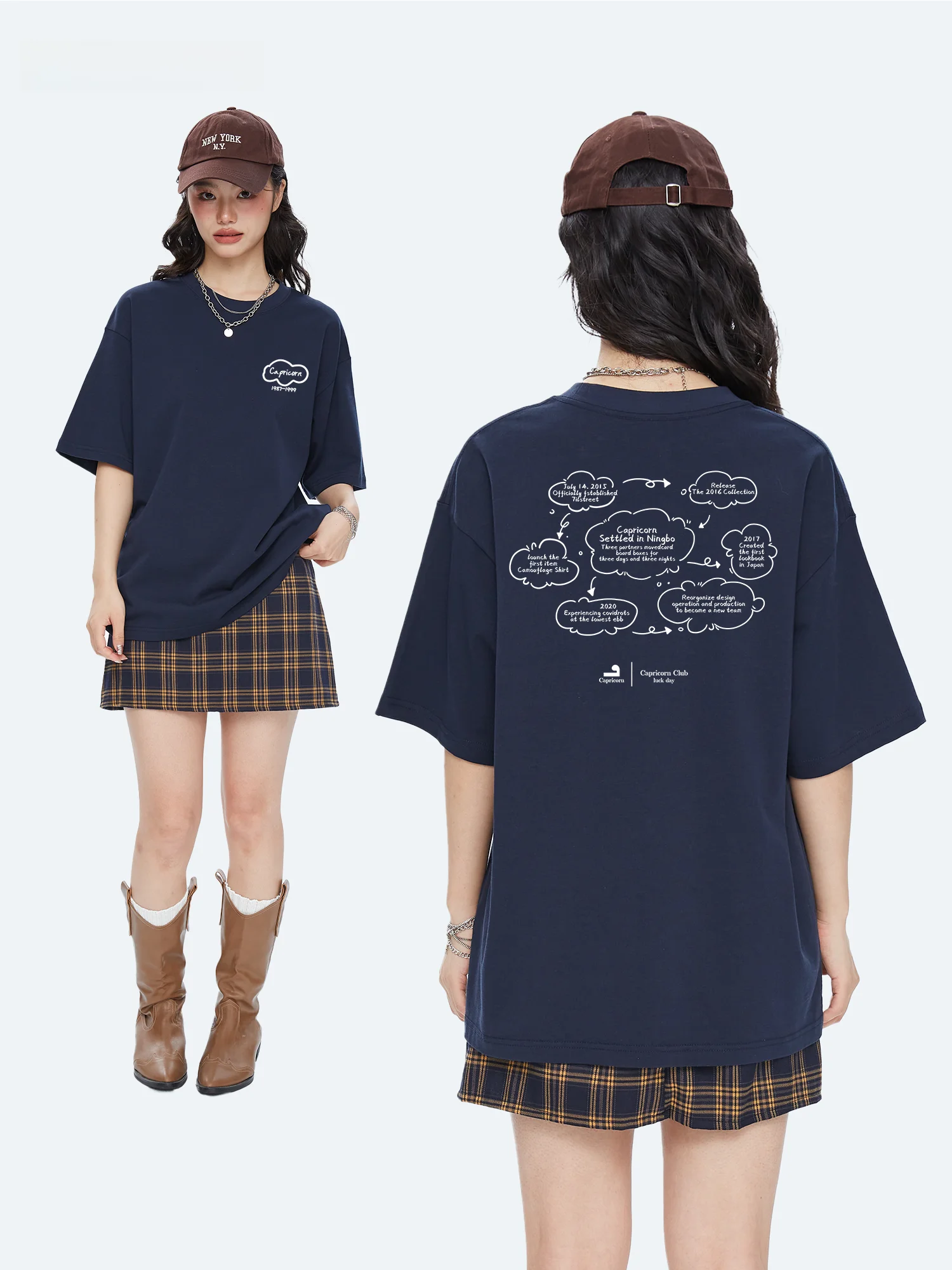 Capricorn American Style Cloud Letter Cotton Short Sleeve Women's T-shirt Summer New Loose Half Sleeve Top Creative Text Pattern