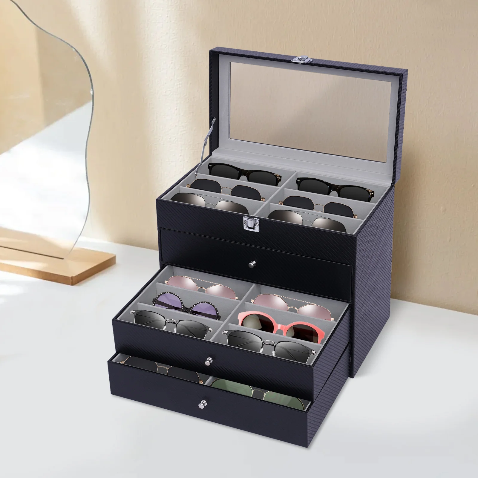 4 Layers Glasses Display Box Large Capacity Suitable for Storing Glasses, Sunglasses, Bracelets, Watches