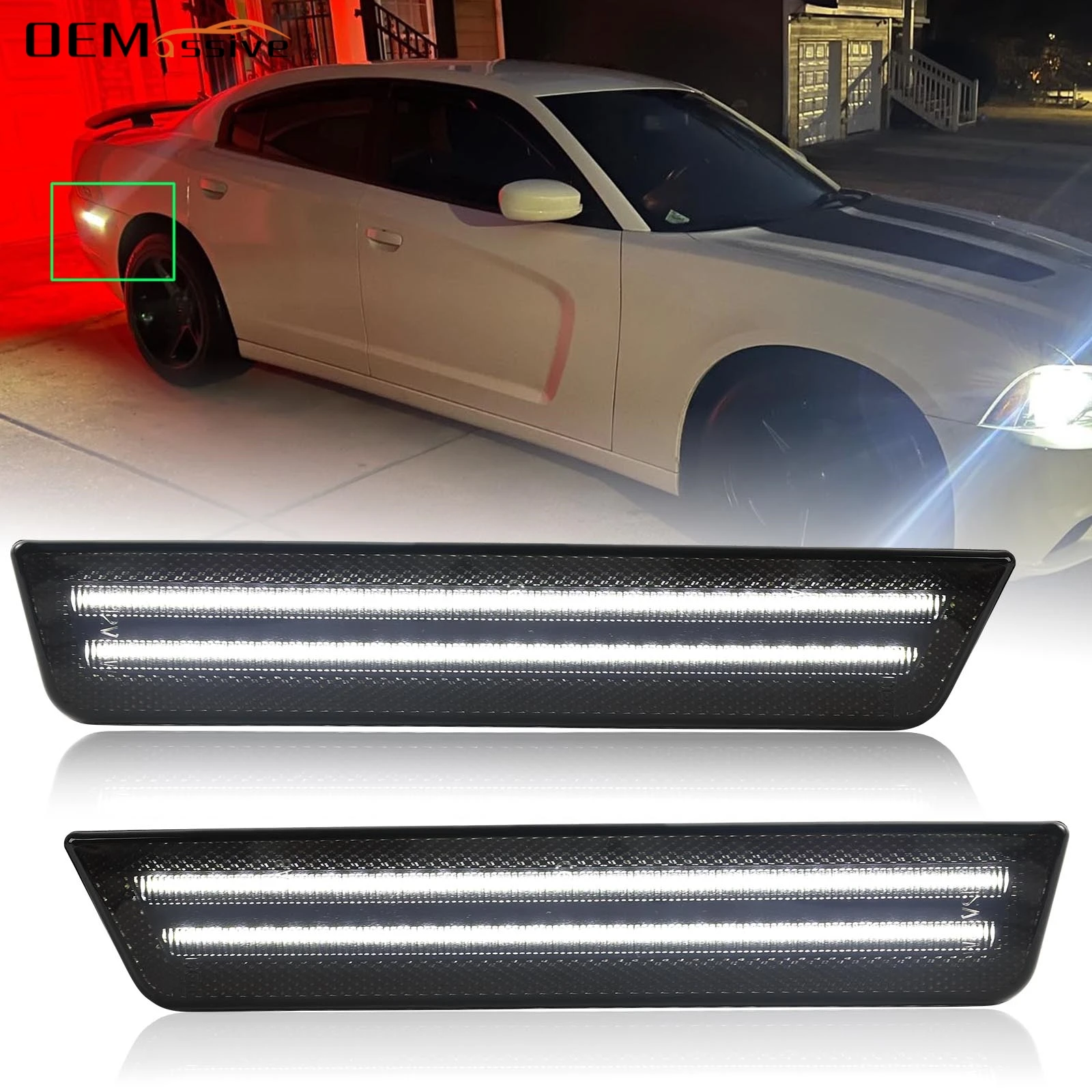 

2x White Side Marker Light Rear Bumper Marker Lamps Reflector Smoked Lens For Dodge Challenger 2008-2014 Charger 2011-2014