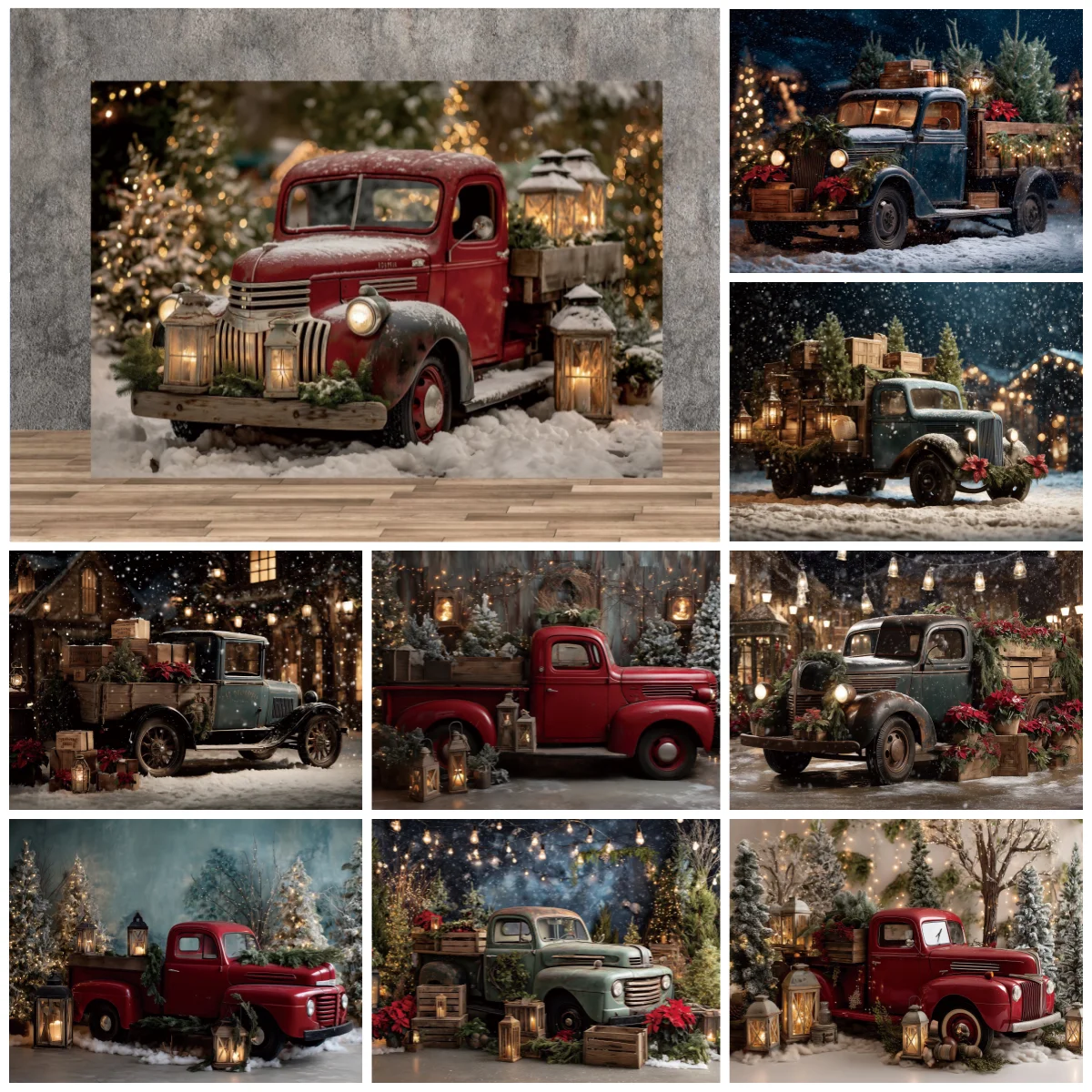 

Winter Christmas Snowflakes Backdrops Christmas Truck Wooden Box Photocall Home Party Baby Shower Decor Photography Backgrounds