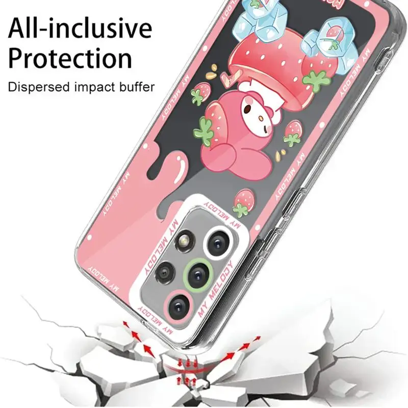 Custodia per telefono per Samsung A55 5G A25 A22 A15 A34 A14 A71 A52 A50 A12 A13 A32 A31 A73 Cover trasparente funda Kuromi Melody Hello K-kittys