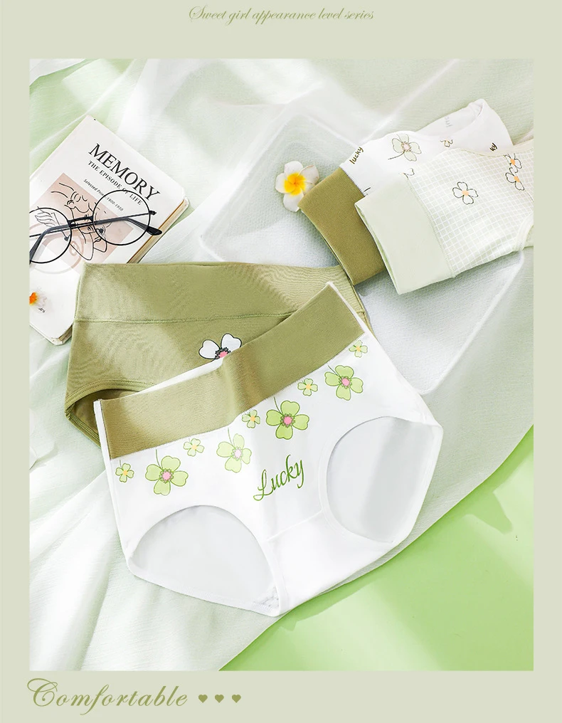 4Pcs/Set High Waist Underwear Cotton Women Panties Fashion Print Ladies Briefs Plus Size Sexy Panty Breathable Female Lingerie