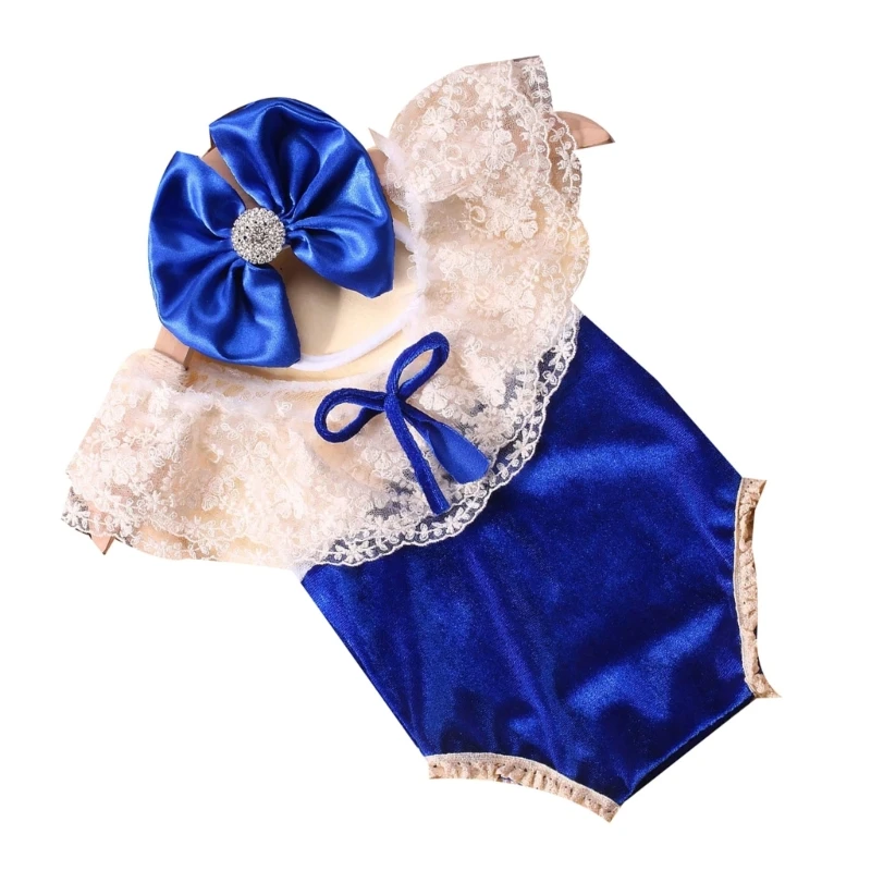 Newborn Photoshoot Props Outfit Bow Headband Romper Baby Christmas Photo Costume Dropship