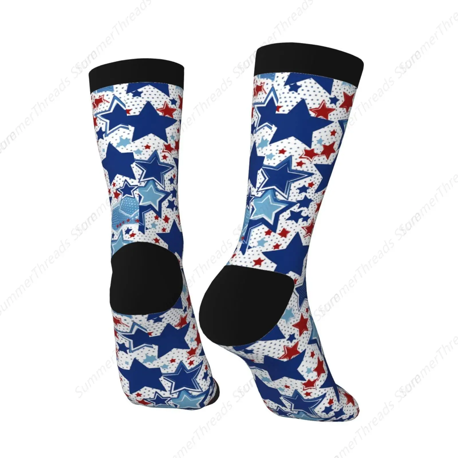 Calcetines deportivos novedosos y divertidos unisex con estrellas de colores de la bandera de América, calcetines suaves y divertidos de 15 a 16 pulgadas