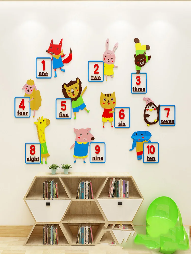 

Baby Mathematics 3D Three-Dimensional Acrylic Custom Classroom Children's Room Layout Kindergarten Background Decoration Sticker