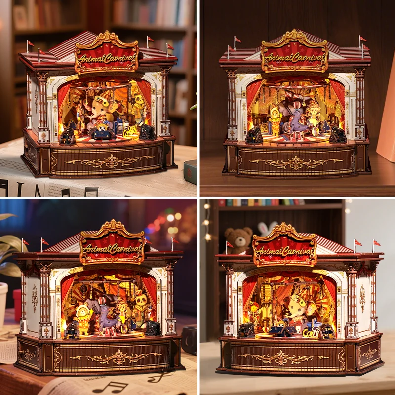 CUTEBEE Music Box Miniature Building Kits Dollhouse DIY Wooden Mini Doll House With Animal for Party Birthday Gift