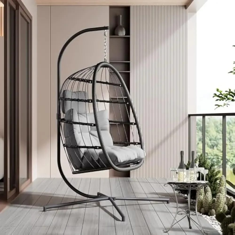 

Hanging Egg Chair with Stand, Patio Wicker Hammock Egg Swing Chair with Cushion for Bedroom Garden Indoor Outdoor
