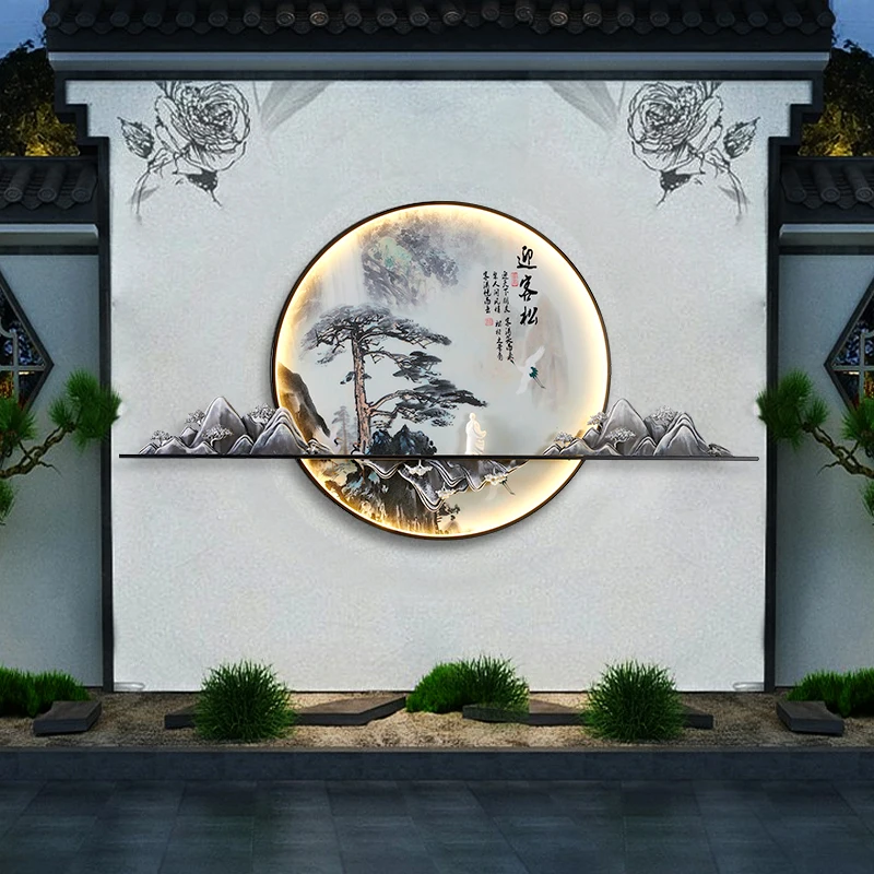 

OUFULA Solar Outdoor Mural Lamp Creative Circular Landscape Waterproof Mural Villa Courtyard Decoration Painting