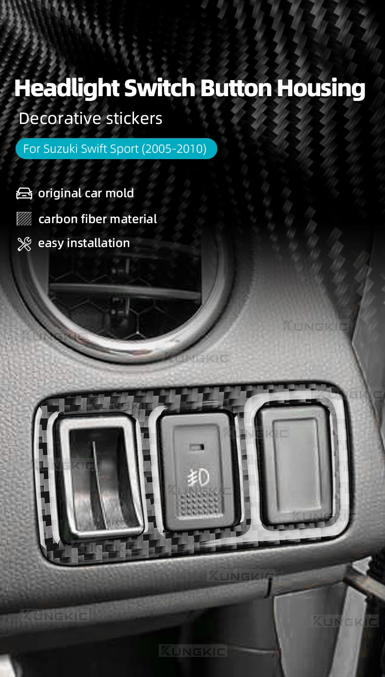 Weicher Kohlefaser-Aufkleber für Suzuki Swift Sport MZ/EZ ZC31S 2005 2006 2007 2008 2009 2010 Scheinwerferschalter-Knopfgehäuse Auto-Zubehör – Detail 1
