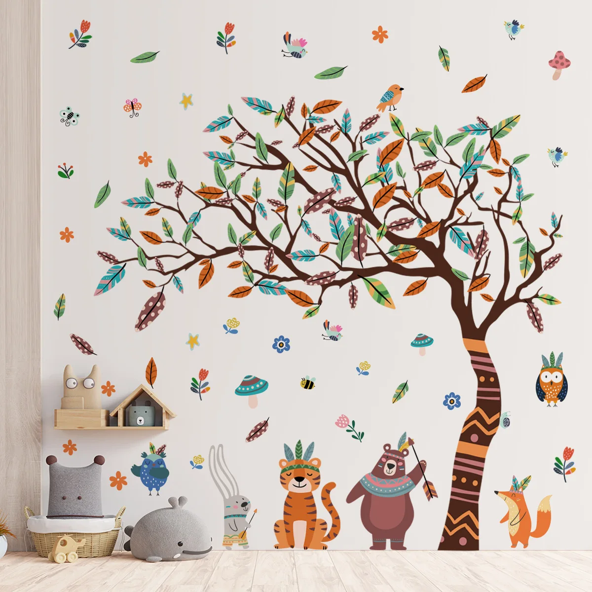 

6pcs Tong Forest Animal Tiger Bear Big Tree Wall Sticker Kindergarten Children's Room Background Decorative Wall Sticker Ms7021