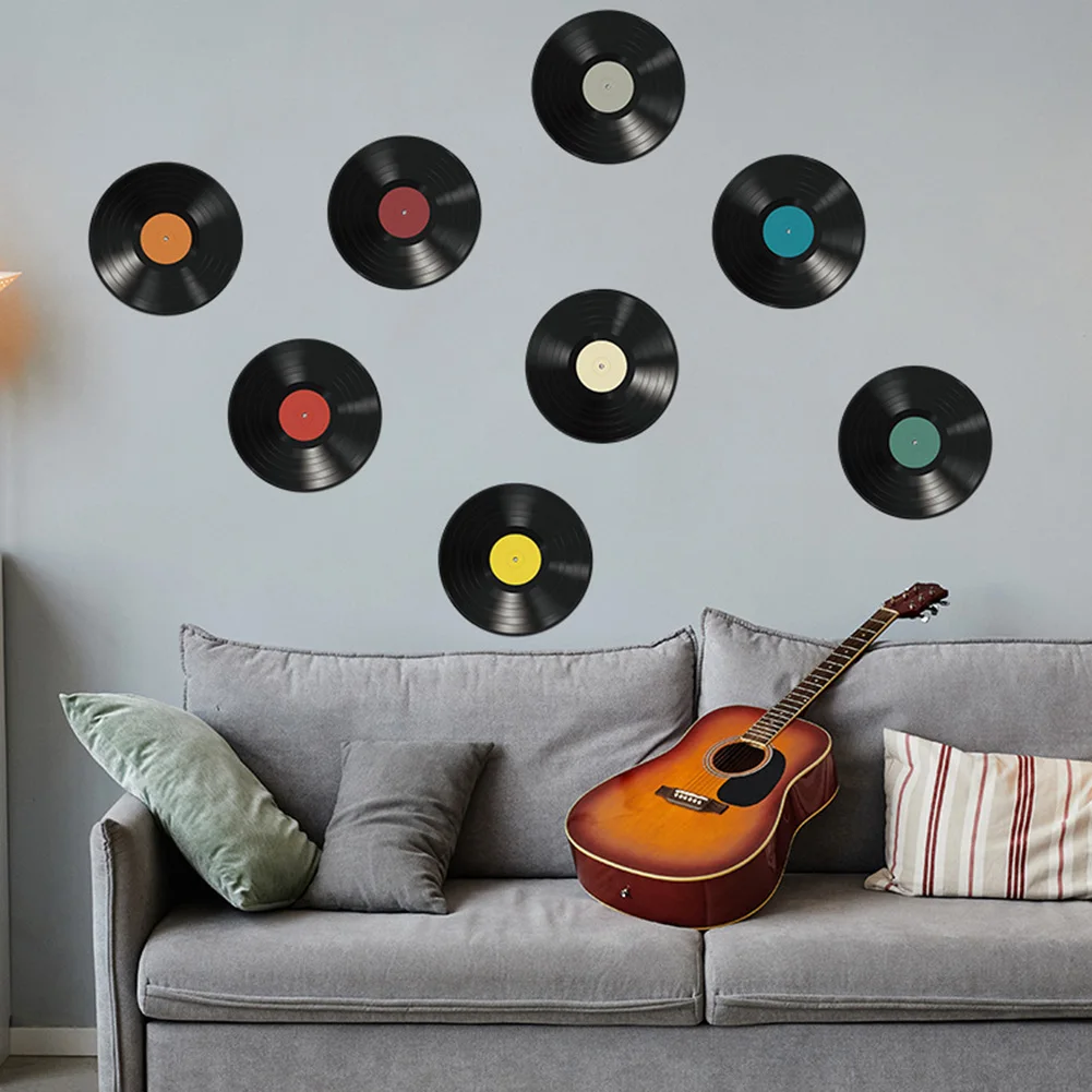 Playful Vinyl Record Wall Stickers Decal for Home Decoration Peelable and Suitable for Various Surfaces 8pcs Set