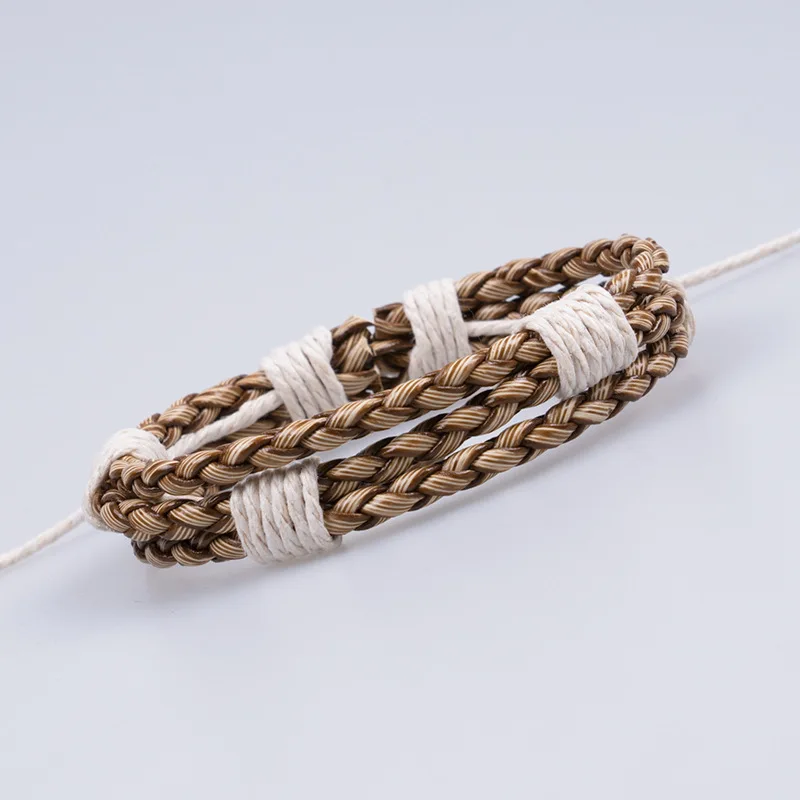 Punk Vintage Hand Woven Leather Multi-layer Bracelet For Men Creative Braided Rope Adjustable Bracelets Male Party Jewelry Gifts