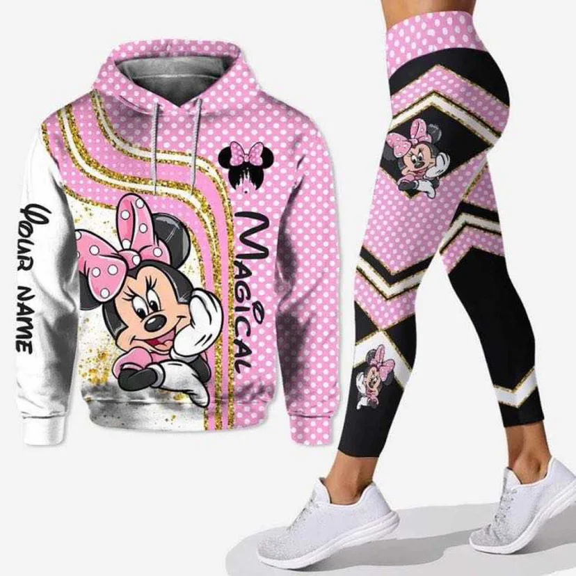 

Spring and autumn new Mickey Minnie women's 3D printed hoodie suit Disney yoga pink fashion sportswear essential felpe sweat fem