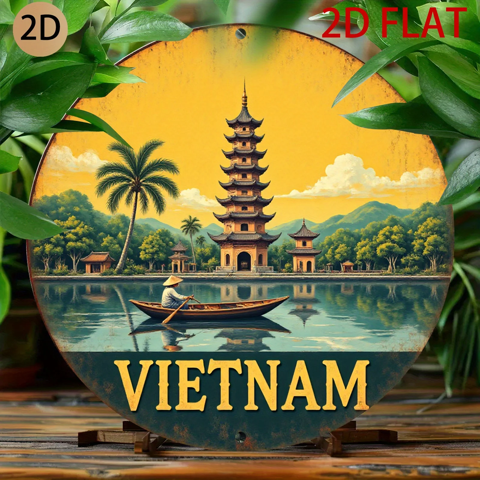Home Decor Vietnam - 2D Flache Vintage Vietnam-Landschaft Runde Aluminium-Plakette
