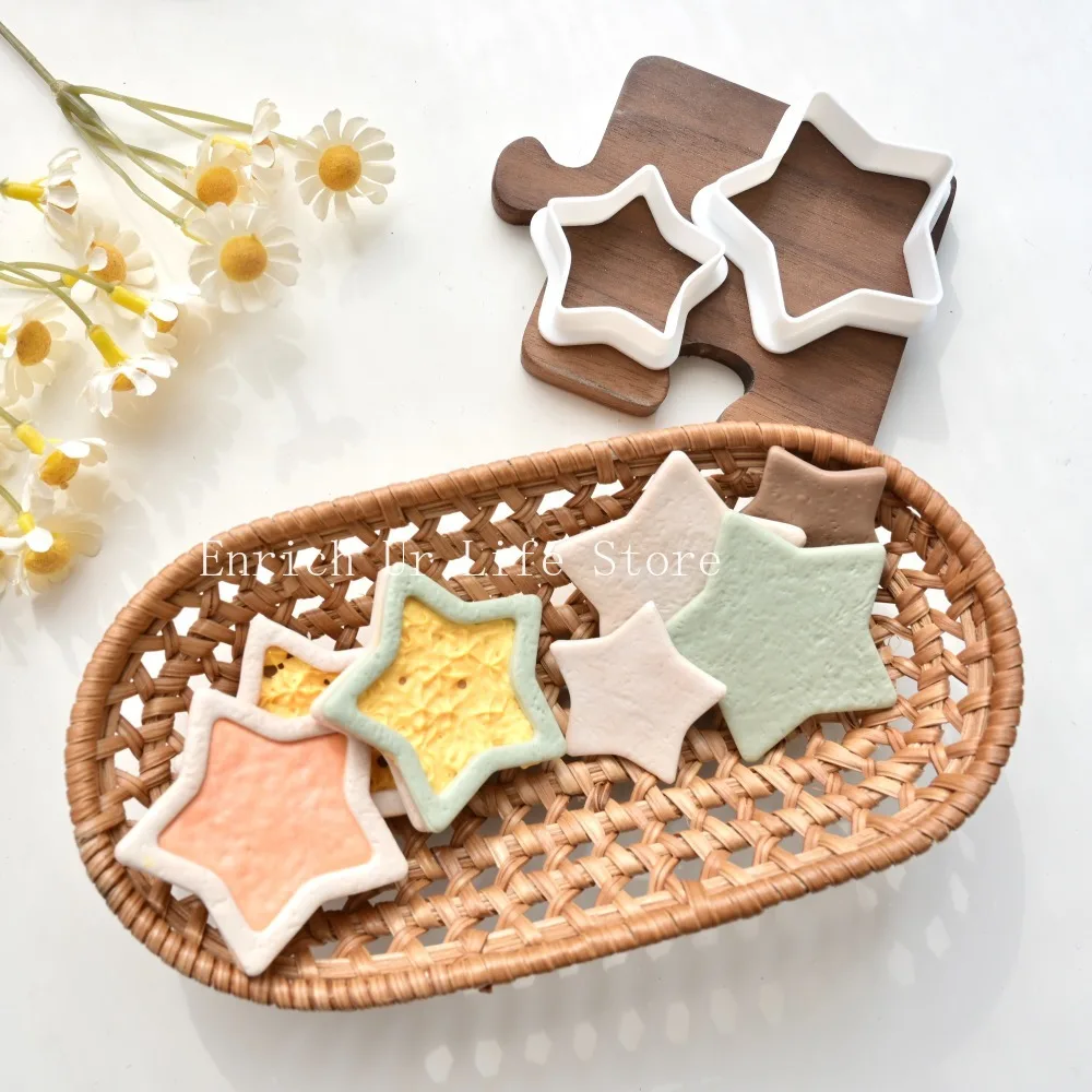 Cortador de Galletas con Forma de Estrella de Dibujos Animados, de Plástico, para Fondant, Estrella de Cinco Puntas, Herramienta de Decoración 3D, Molde para Hornear de Navidad