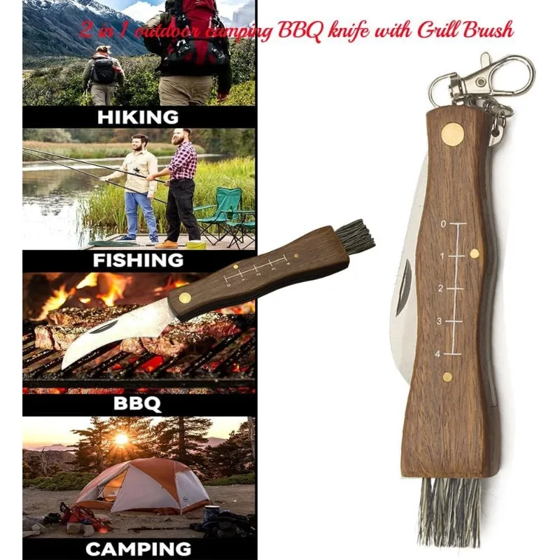 Mini Mushroom Knife Stainless Steel Wooden Handle Sharp Picking Knife Hard Multi Functional Folding Barbecue Kitchen Tool