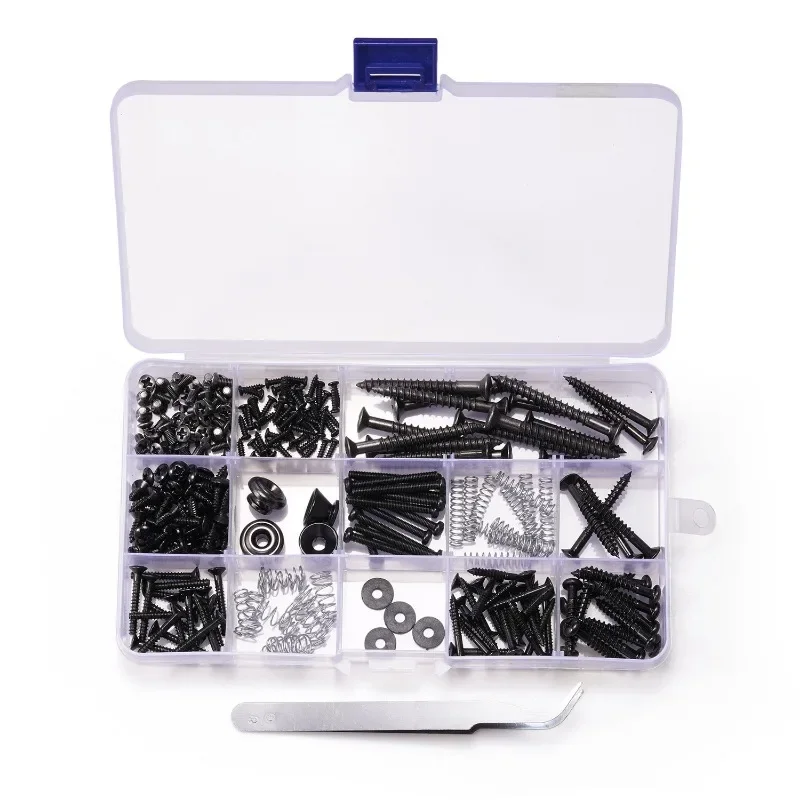 Kit de parafusos para guitarra elétrica, 254 peças, vários tamanhos, kit de ferramentas de reparo de metal com parafusos, arruelas e fixadores de reparo de molas