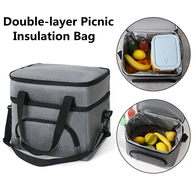 

20L Large Double-layer Picnic Thermal Bag with Shoulder Strap Waterproof Oxford Cloth Lunch Insulation Bags Bento Drinks Cooler