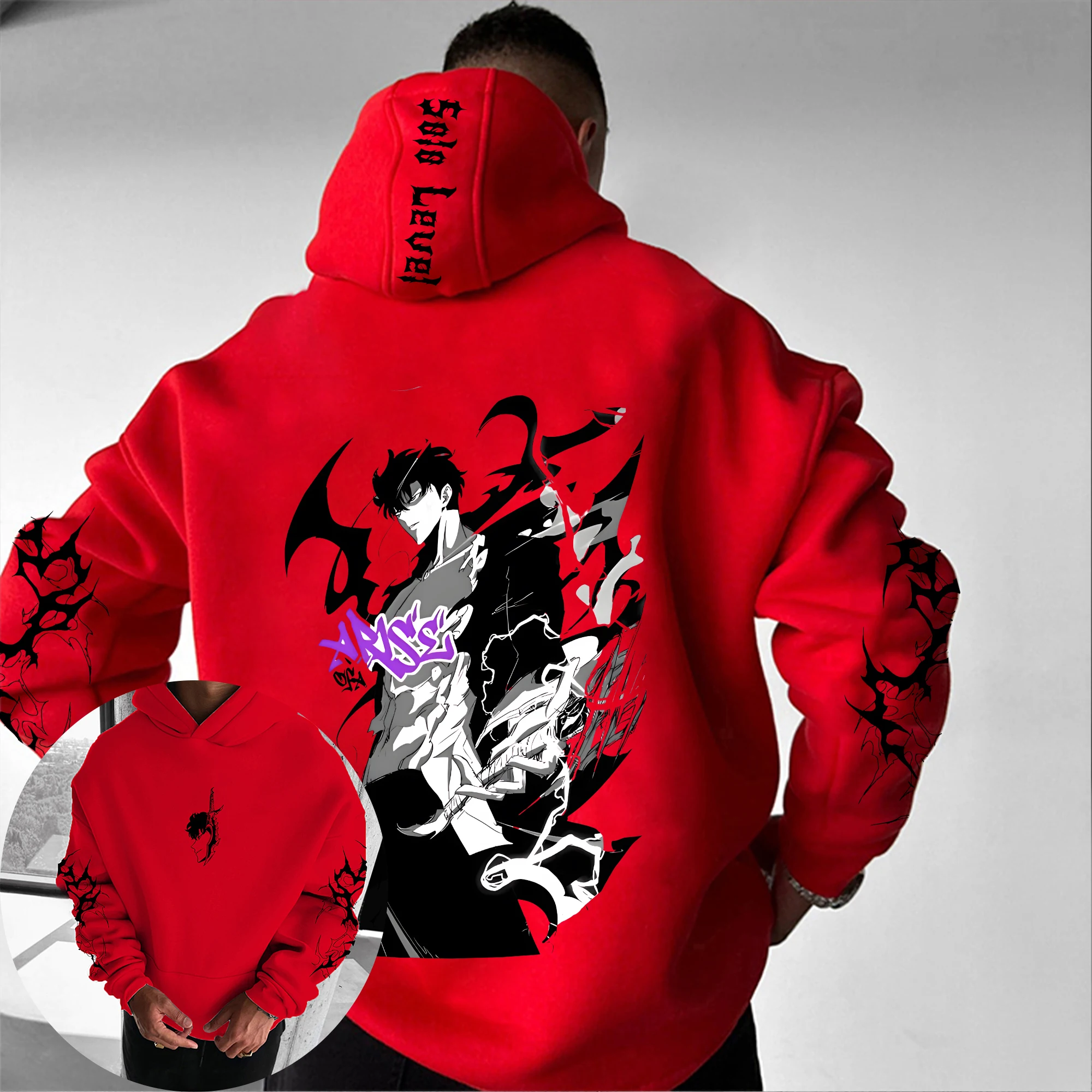 سولو التسوية أنيمي المشاركة ذات العلامات التجارية هوديي 2025 الرجال والنساء الخريف/الشتاء جديد الشارع الهيب هوب Y2K فضفاض عادية الوالدين والطفل