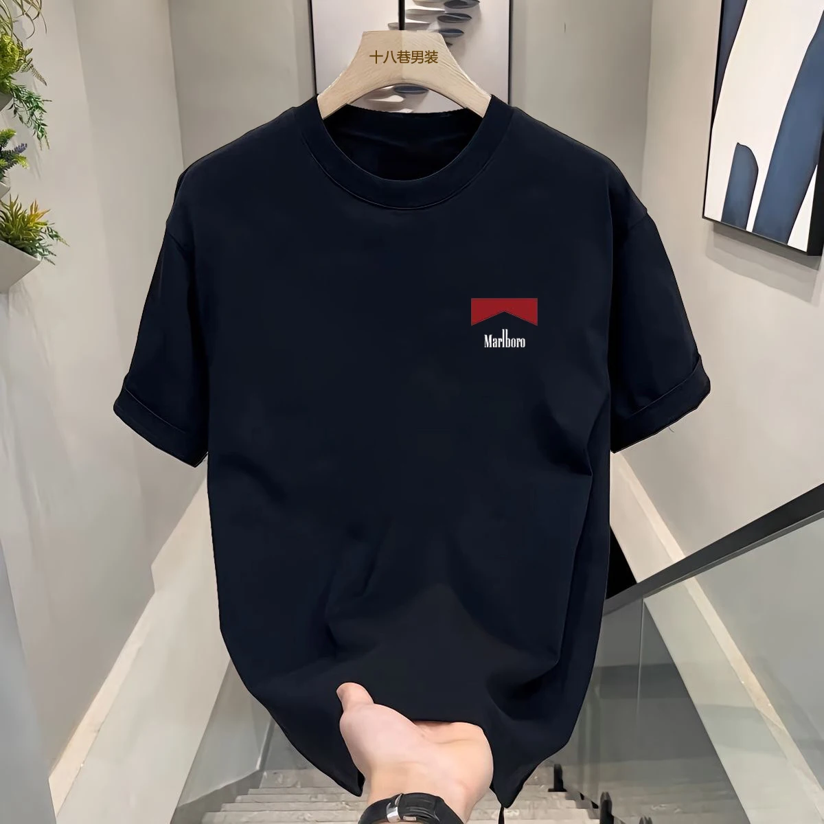 

Motorcycle 2025 New Summer Style Wanbaolu Printed Pure Cotton Short-Sleeved Men's Loose and Versatile Trbottomyy Base Layer