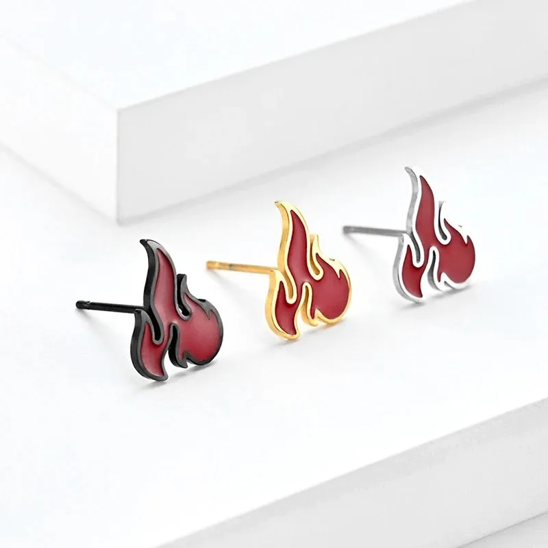 American Style Red Drop Glue Flame Earring Men Eye-catching Bright Red Color Rock Hip Hop Gothic Joyful Atmosphere Party Earring