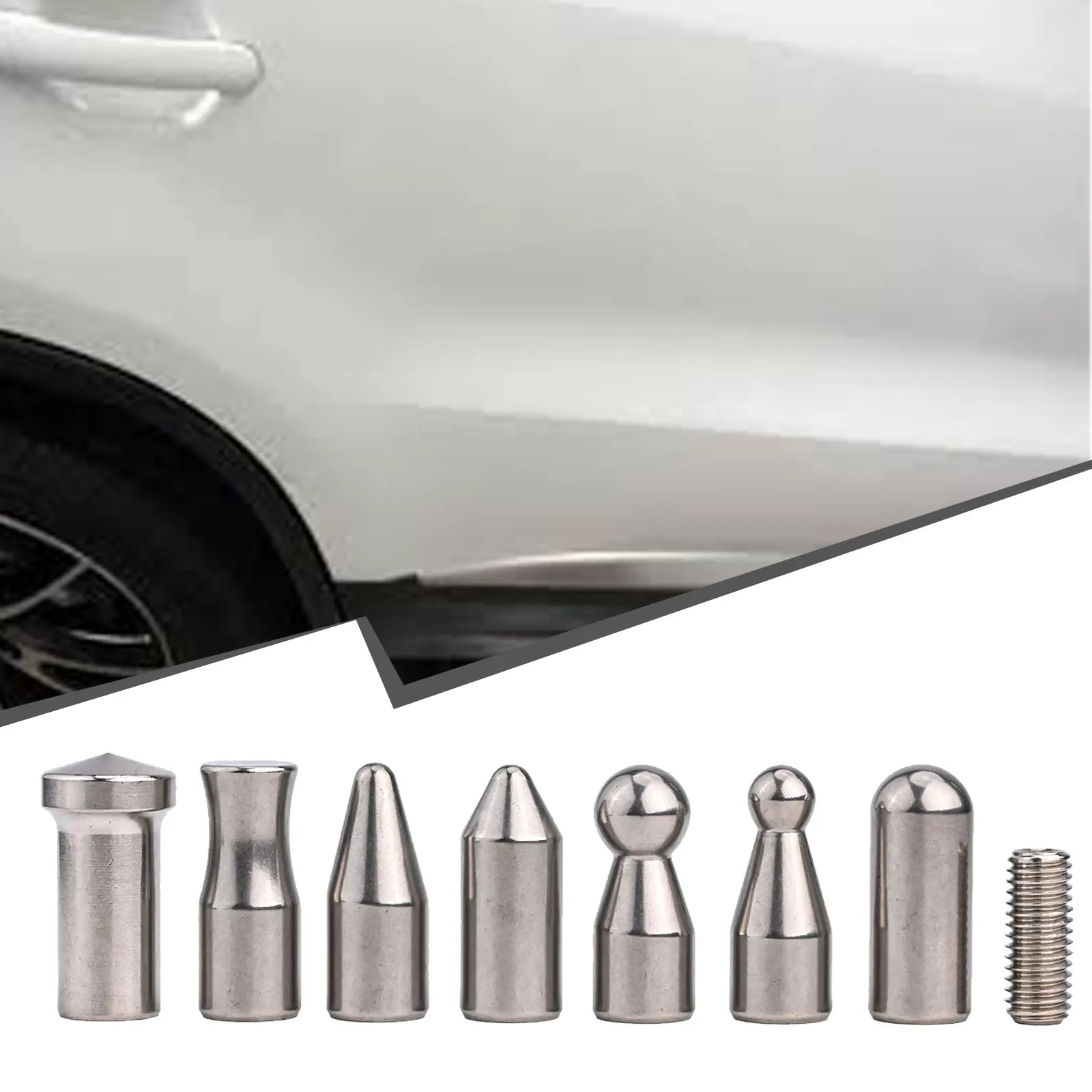 

Stainless Steel Dent Removal Hook Tips M8 for Paintless Auto Body Repair Rods 7 Cone Head Sizes for Dent Tool Use