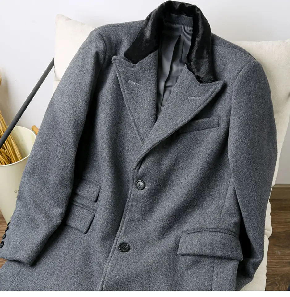 Men's Chesterfield Coat Pure Wool Single Breasted Business Style