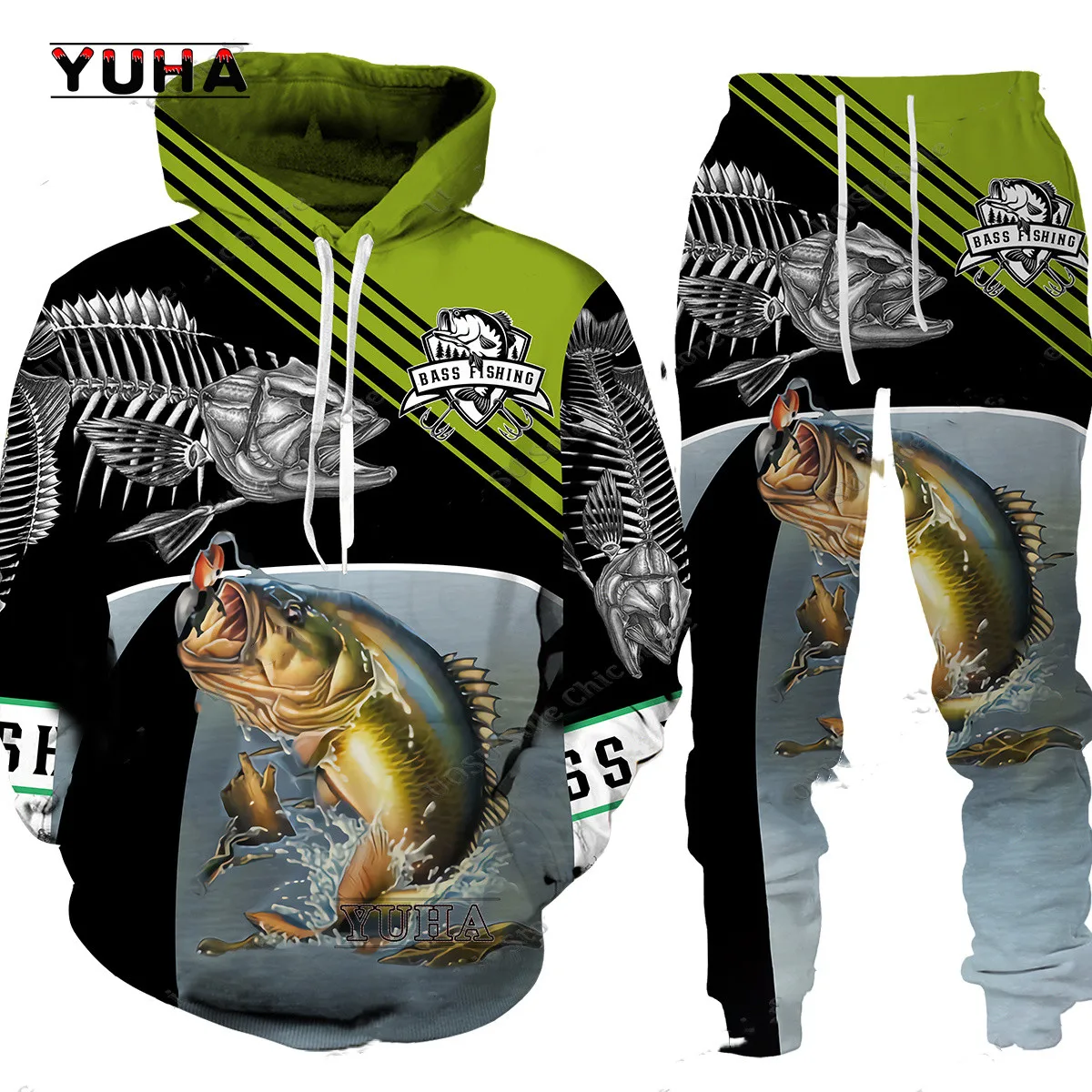 spring and autumn 3D Carp Fishing Hunting Camo Printed Men\'s Hoodie Pants Tracksuit Set Sportswear Long Sleeve Men Clothes Hoodi