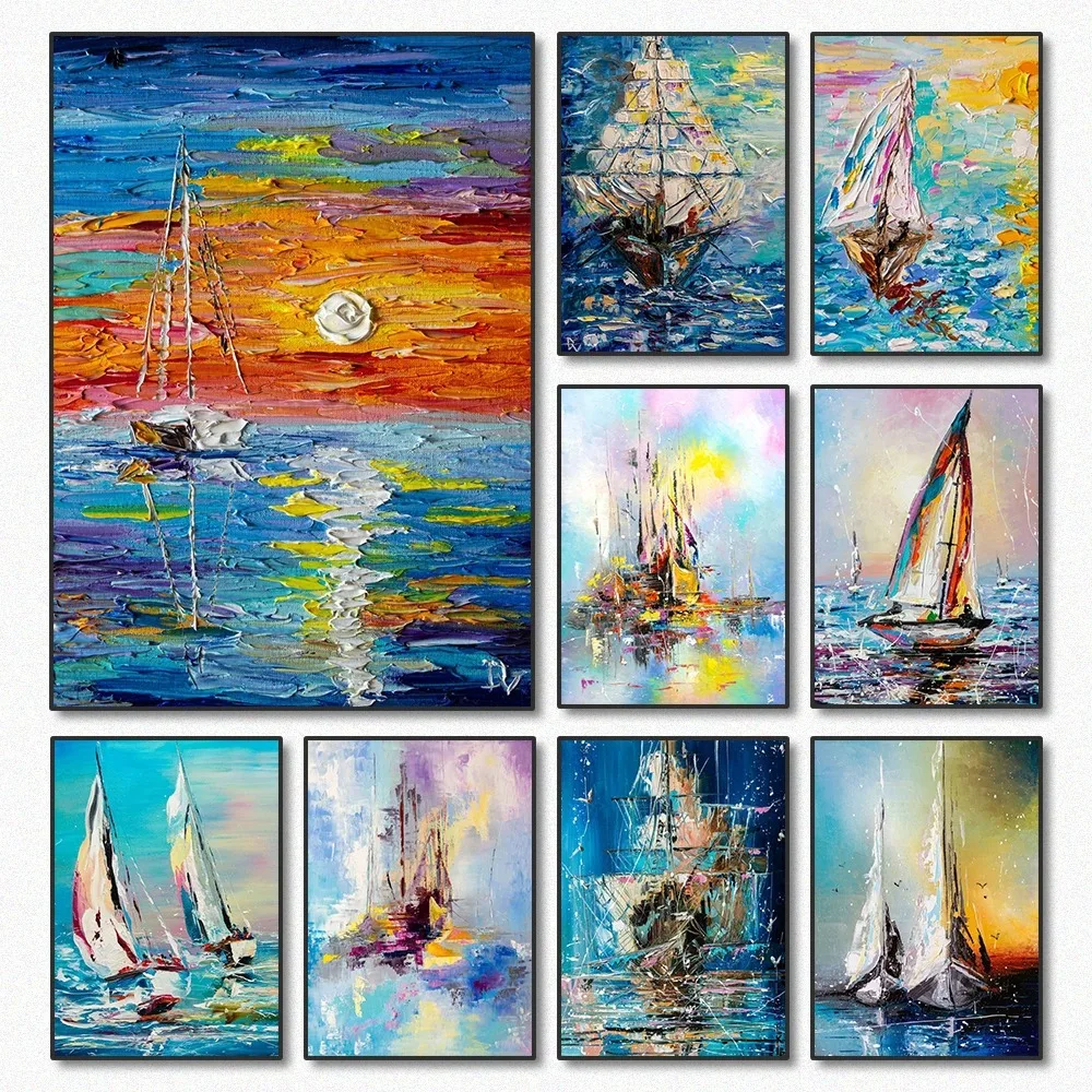 

Vintage Sailing Abstract Canvas Painting,Wall Art Landscape Poster Print Wall Picture for Living Room Home Decoration Unframed