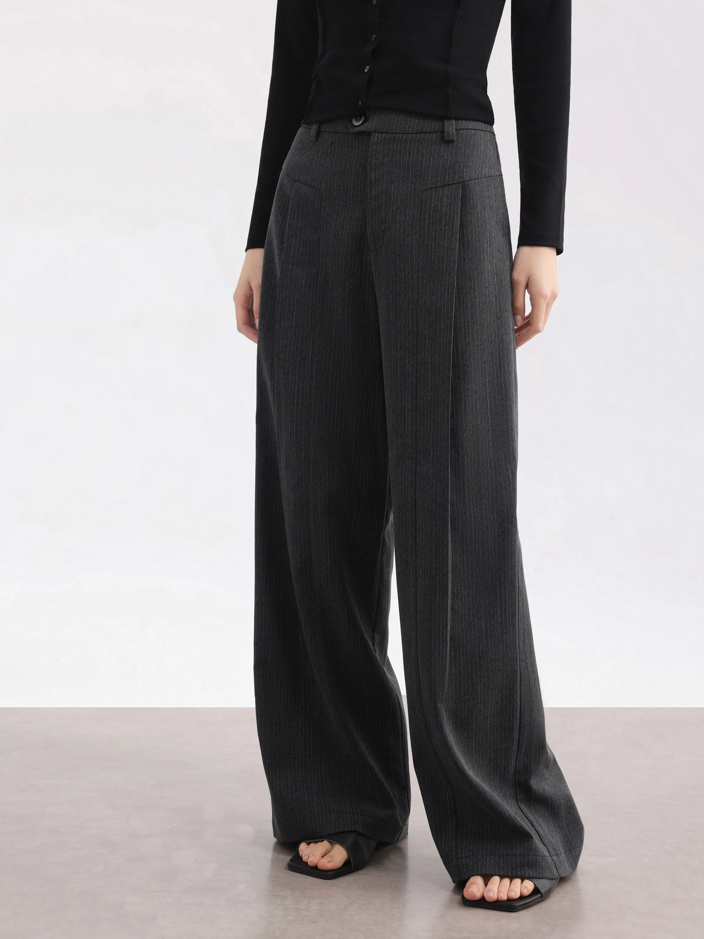 Pantalones de pierna ancha a rayas Vintage para mujer, pantalones drapeados de cintura alta, holgados y relajados, estilo informal para ir al trabajo en el día a día para oficina