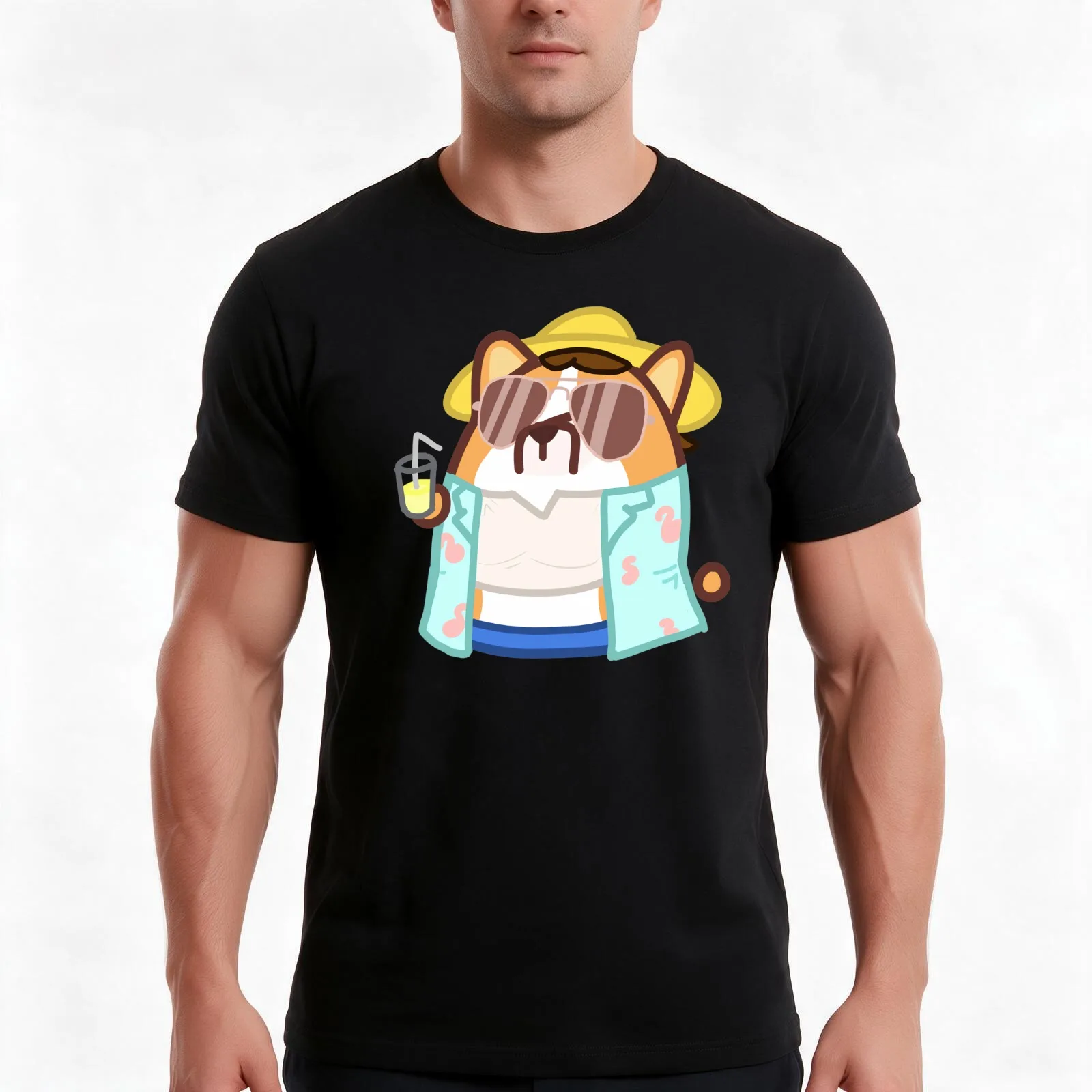 Borgi Corgi T-Shirt Summer Casual Cotton Tee Oversized Streetwear Tops Vintage Graphic Print Loose Fit Short Sleeve