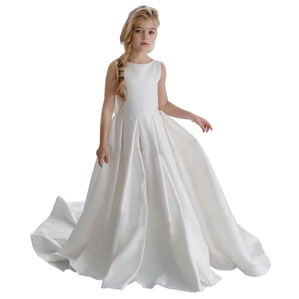 

White Flower Girl Dress for Wedding Bridesmaids Spaghetti Straps Criss-Cross Back First Communion Dress Customized Birthday Gown