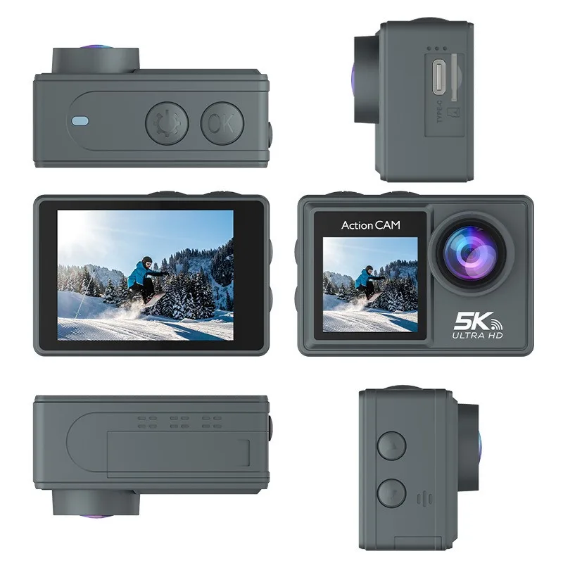 Action camera dual color screen 5K with remote control high definition anti-shake video underwater sports outdoor riding record