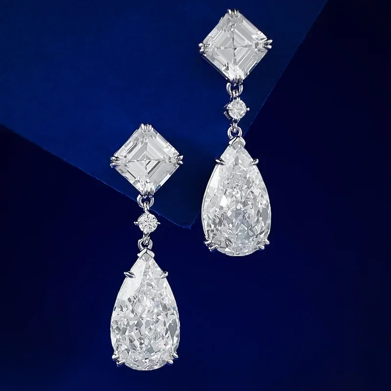 

Pear Cut 10ct Moissanite Diamond Dangle Earring 100% Real 925 Sterling Silver Jewelry Engagement Wedding Drop Earrings for Women