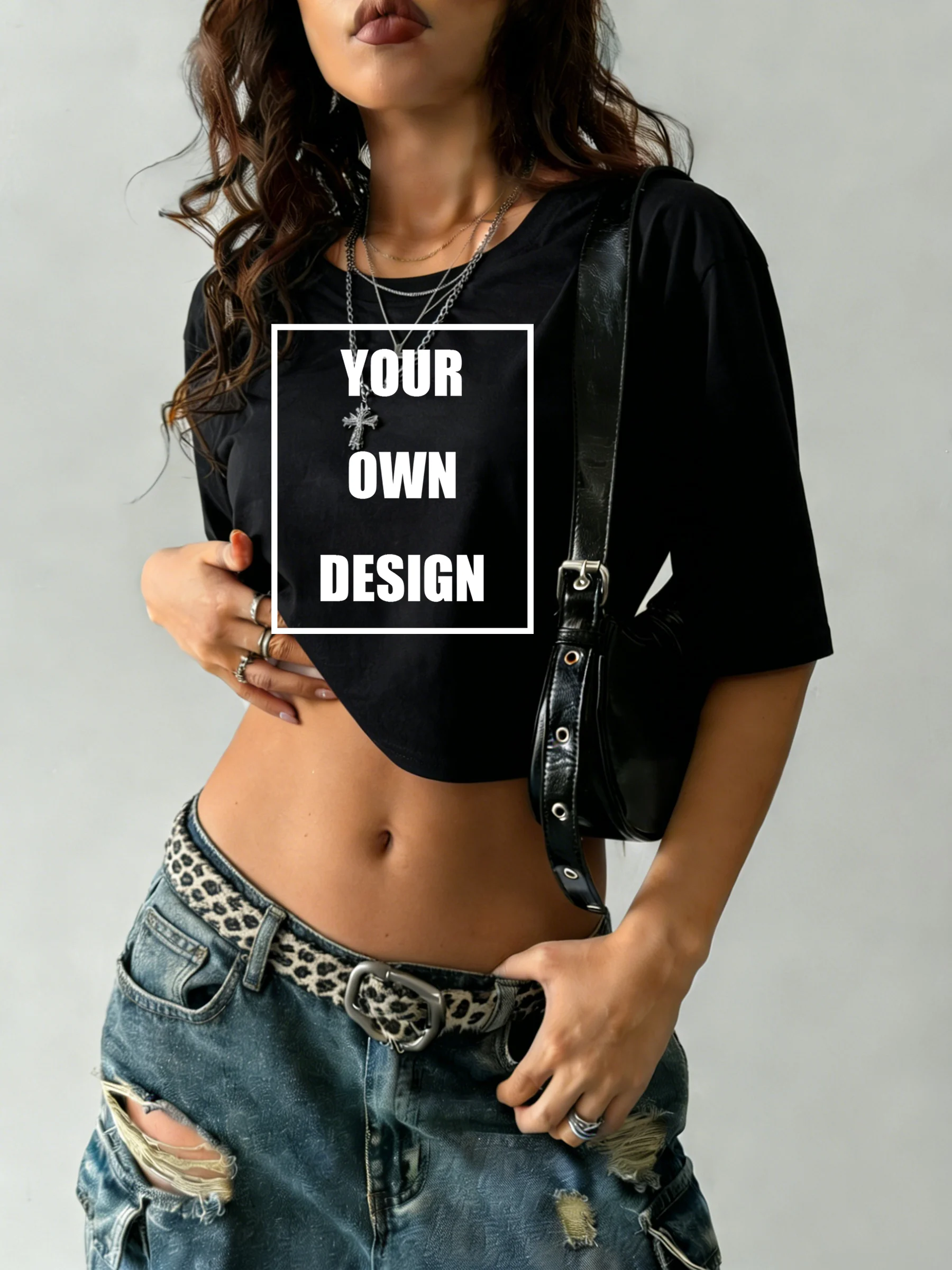 Custom Graphic Logo Loose 100%Cotton T Shirts Women Summer O-Neck Spicy Girl Styl Clothing Trendy Short Soft  Fashion Crop Tee