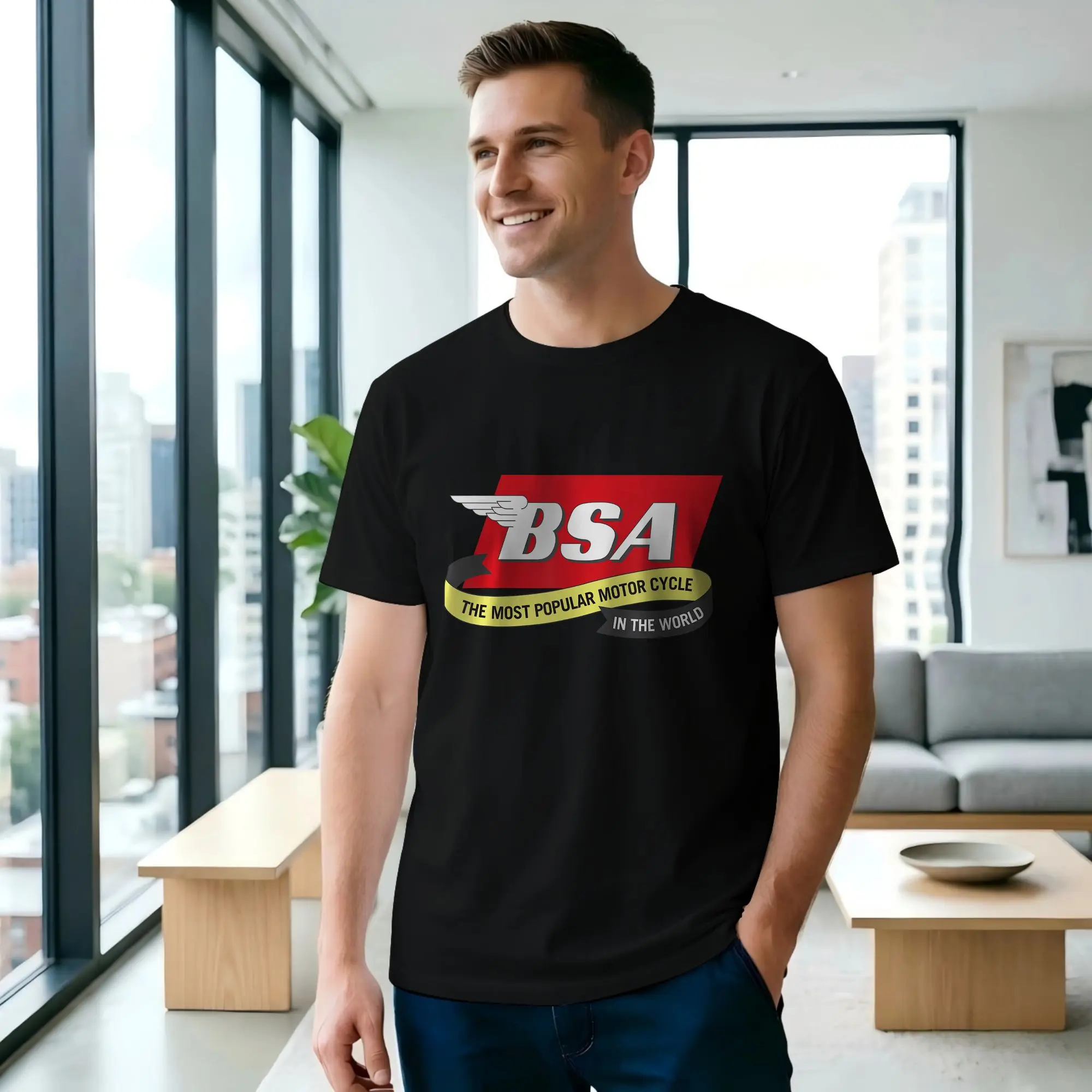 BSA Wingtip Logo Most Popular Men T Shirts BSA Fashion Tee Shirt Short Sleeve Round Collar Cotton Unique Tops T-Shirt