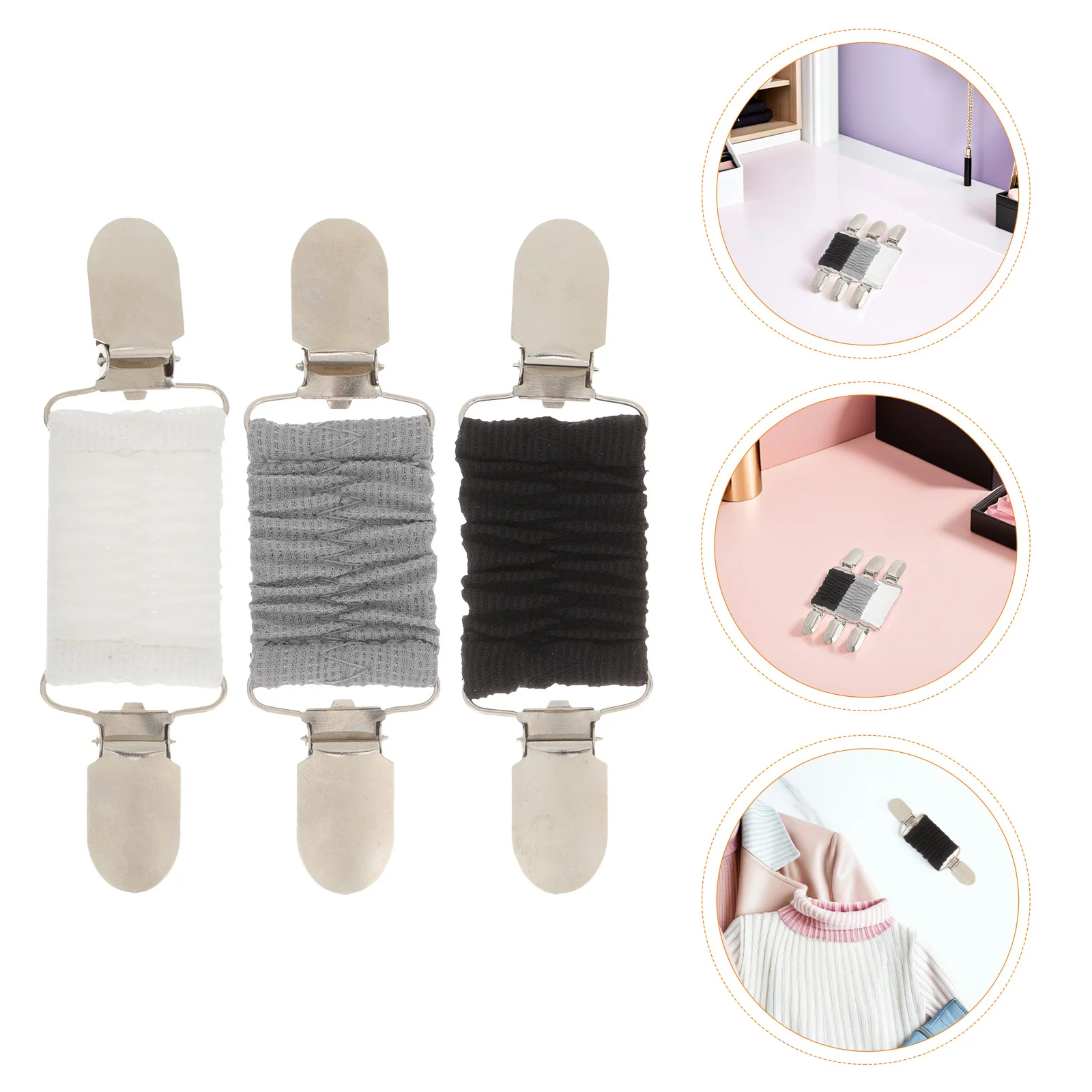 

6Pcs Elastic Cinch Clips White Black Grey Dress Shirt Clips Retro Cardigan Shawl Sweater Waist Tightener Back Cinch Formal