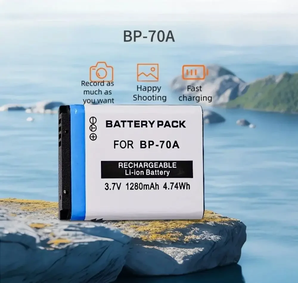 BP-70A digital camera battery 1250mAh BP-70A rechargeable battery, suitable for Canon ES65 70 75 80 PL80 90 110 20 120 170