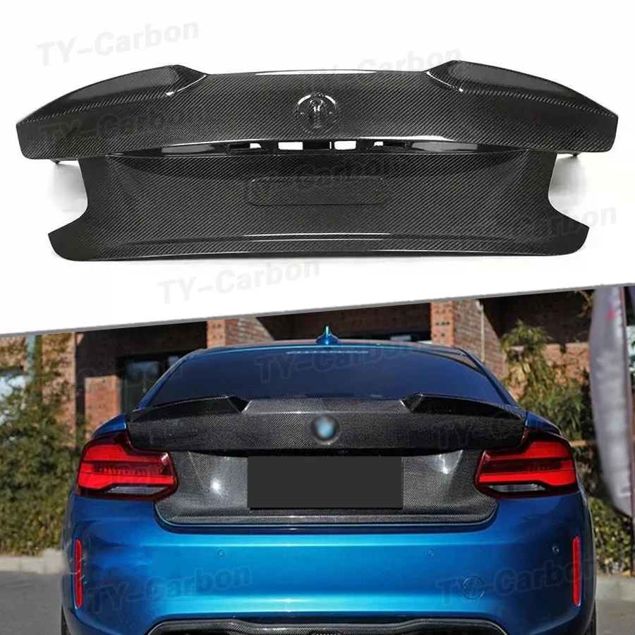 Trockene Kohlefaser-Heckklappenabdeckung für BMW F22 F87 M2 M2C Coupé 2015-2020 Heckstoßstangen-Kofferraumdeckel Heckspoiler-Abdeckung FRP