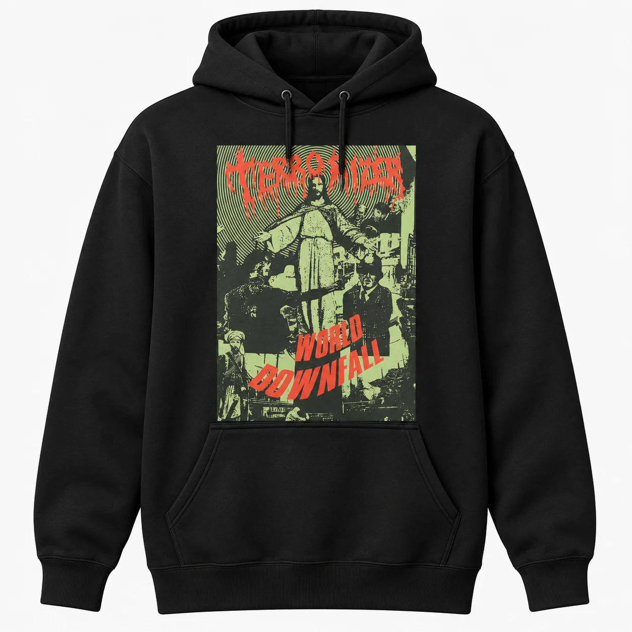Terrorizer Extreme Metal Cotton Hoodie, Vintage Washed Grindcore Merch Stylish Long Sleeve Street Sweatshirt