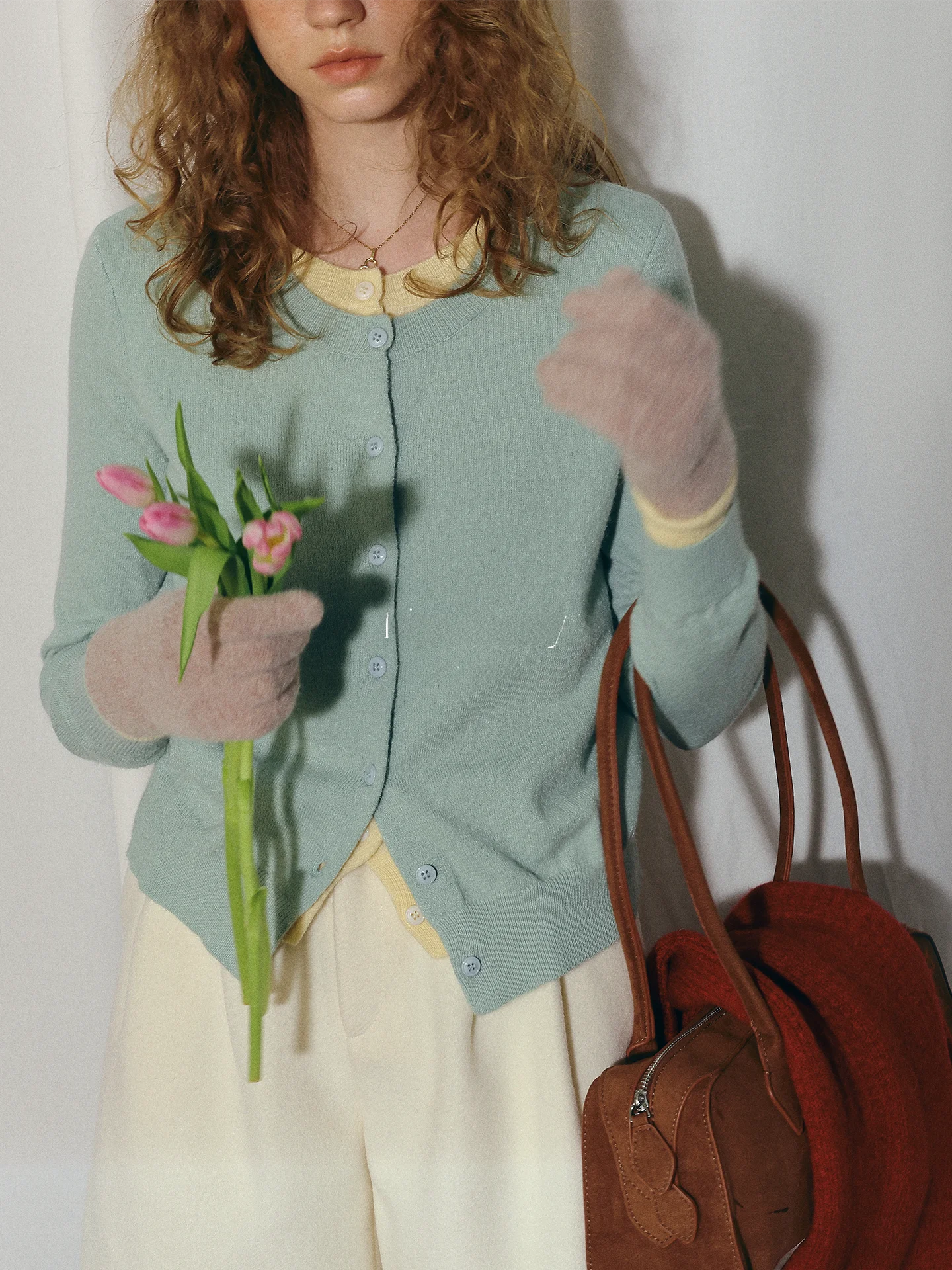 

Rina Berry Commute Friendly round Ne Knitwear Color Blo Soft Fit Casual Sle Long Sve Soft Polyester Blend Women's Top