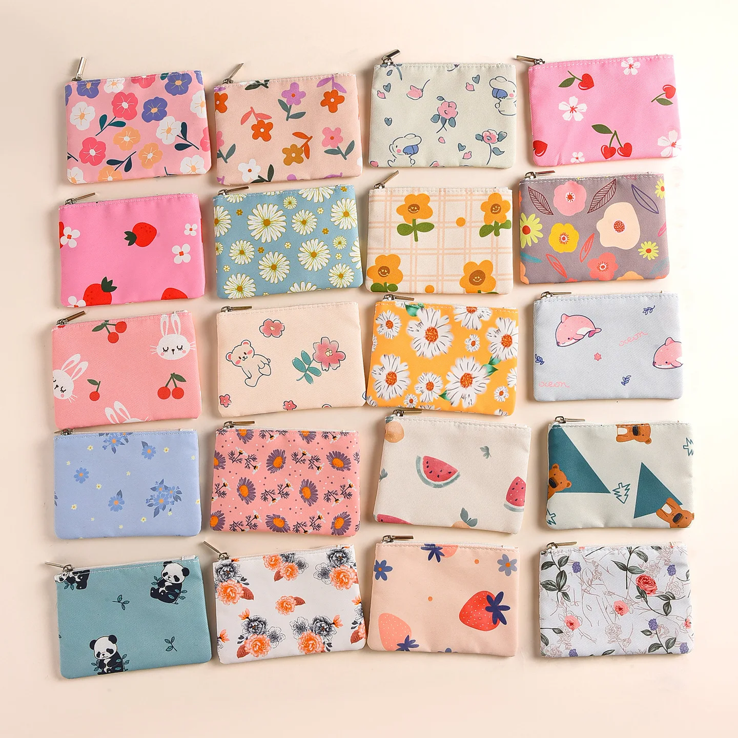 Women Canvas Zipper Pouch Female Cartoon Print Coin Purse Ladies Cute Small Wallet Clutch Bag Daily Travel Storage Pack