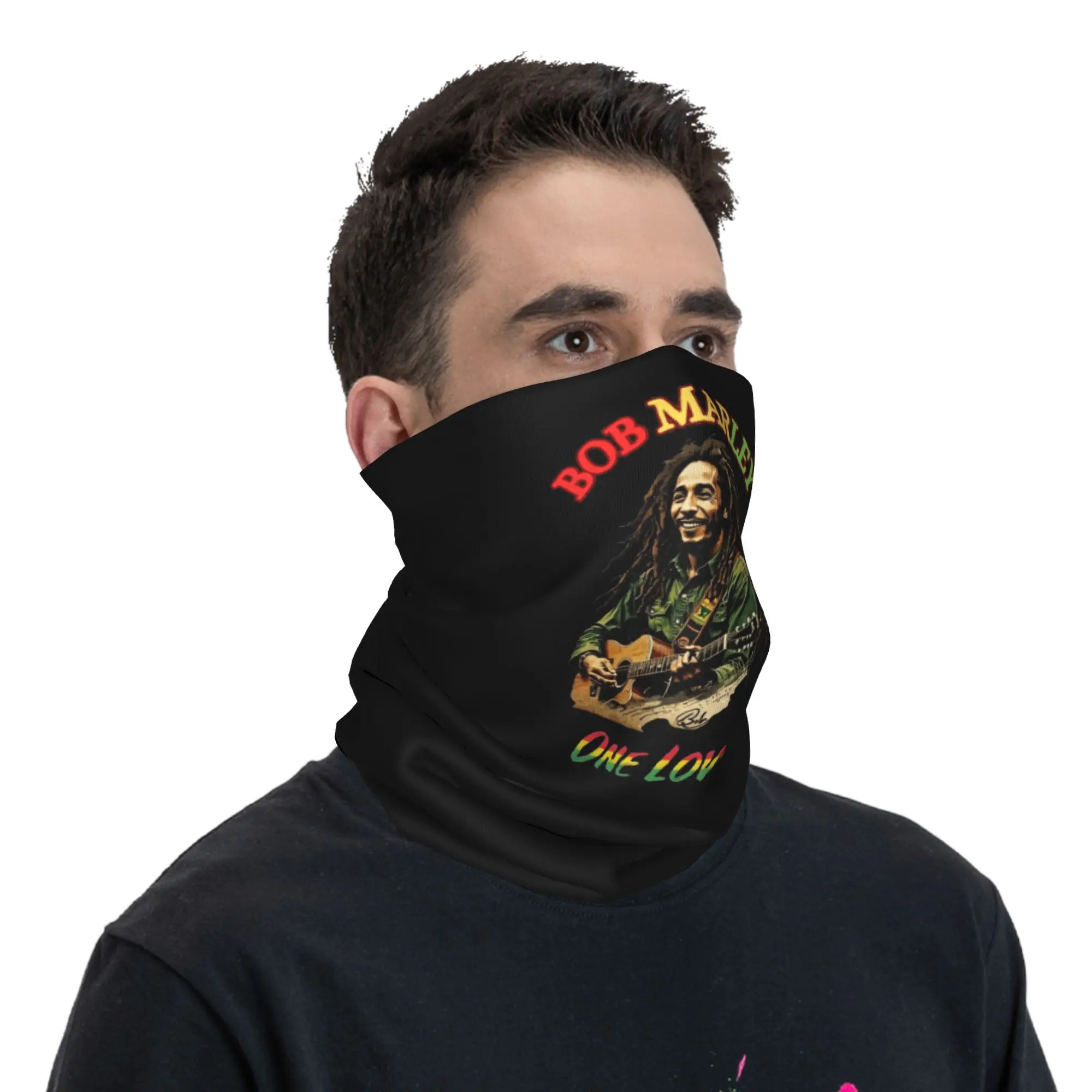 Bob Marley Reggae Bandana Capa de Pescoço Estampado Envoltório Cachecol Multiuso Máscara Facial Equitação Unissex Adulto Inverno