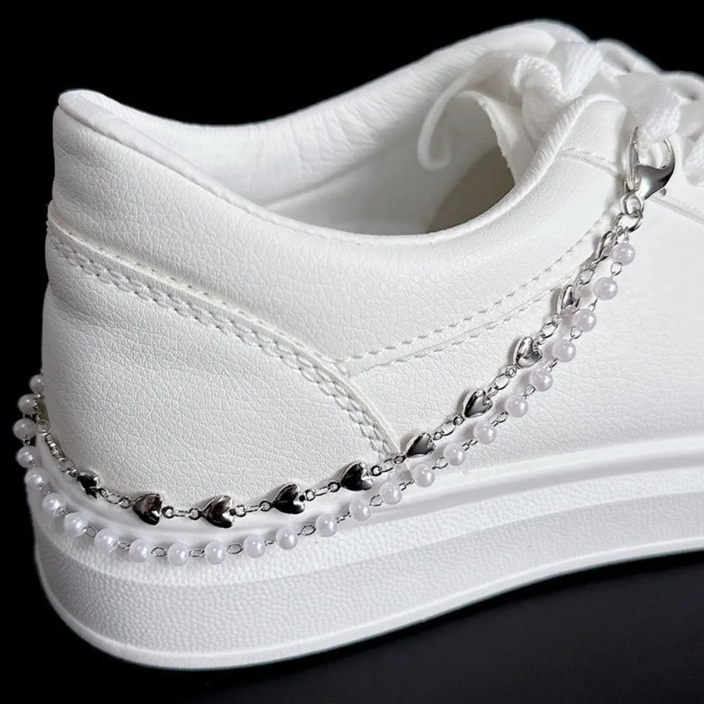 Creative Metal Shoe Chain Double Layer Detachable Sneakers Jewelry Chains Pearl Shoes Buckles
