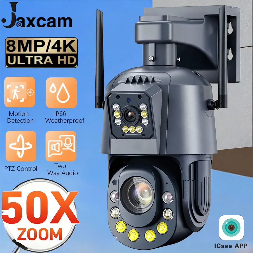 

8-мегапиксельная камера видеонаблюдения 4K HD для улицы ﻿ 50-кратный оптический зум, водонепроницаемая Wi-Fi PTZ IP-камера, цветная камера ночного видения, видеонаблюдение, обнаружение человека ICSEE