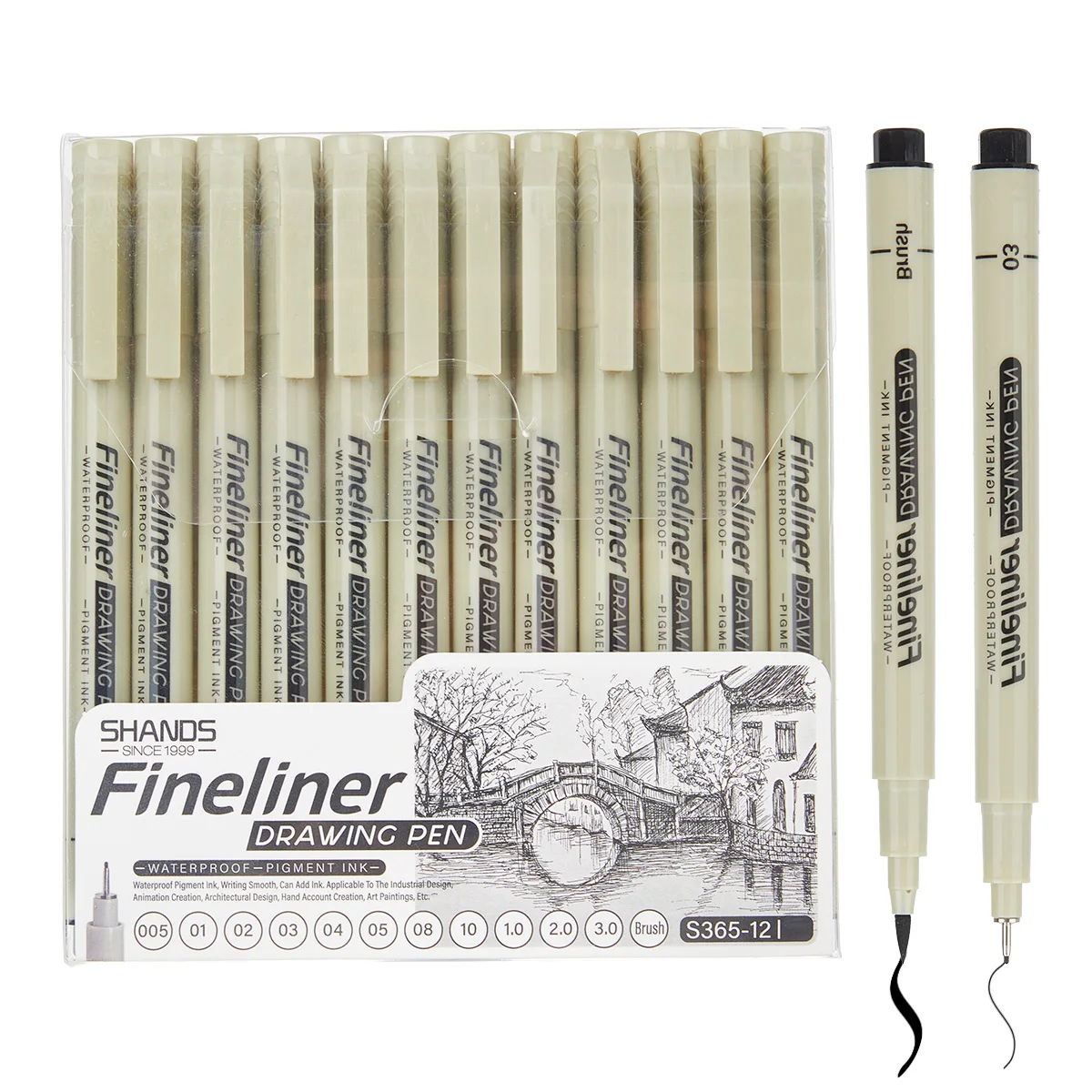 12 Pack Multi-Size Drawing Pens, Waterproof Ink, Artist Archival Markers, Professional Sketch Contours, Anime, Watercolor,