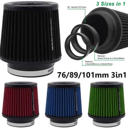 Car High Flow Air-Filter Cold Air Intake System Kits Universal Sport Racing Car Engine Air Inlet 3in1 76/89/101mm Mushroom Head