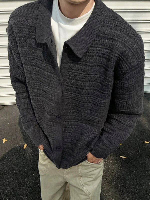 

Мужской зимний кардиган в американском ретро-стиле с открытым воротником, свободный вязаный свитер из полиэфирного волокна, повседневный, однотонный
