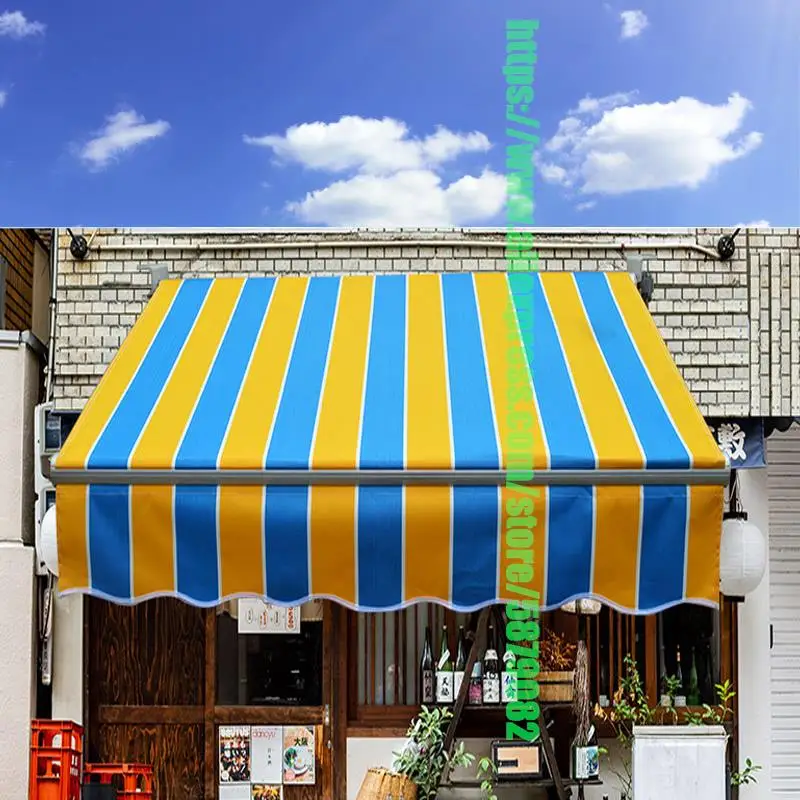 Retractable Patio Awning Fabric 13x10Ft Replacement Canopy Yellow+Blue Strips Yard Garden Deck Shade DIY Shelter Top